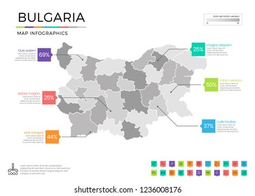 Bulgaria map infographics with editable separated layers, zones, elements and district area in vector