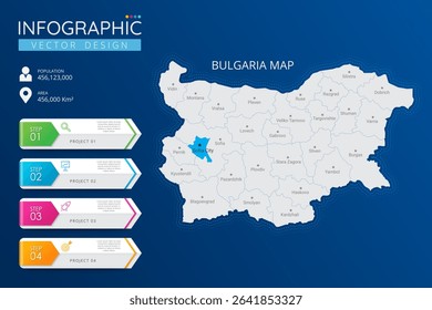 Bulgaria map with location pointer marks. High detailed country map with division, cities and capital infographic template. Vector illustration EPS10