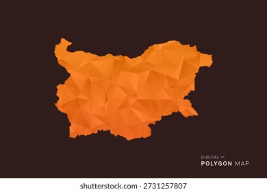 Bulgaria Map - low poly polygon vector, geometric triangulated silhouette in orange and dark brown tones, clean modern infographic style, isolated background.