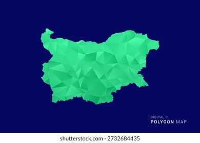 Bulgaria Map - low poly polygon vector, geometric triangulated silhouette in green and blue tones, clean modern style, isolated background for infographic use.