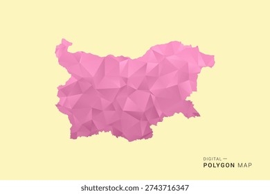 Bulgaria Map - Low poly polygon map design in soft pink pastel gradient on beige background, modern minimal geometric style, clean digital vector illustration.