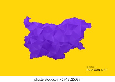 Bulgaria Map - Low poly polygon map in vibrant purple gradient on bold yellow background, modern minimal geometric style, clean digital vector illustration.