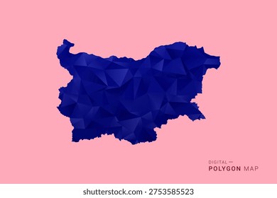 Bulgaria Map - Low poly polygon map in deep blue gradient on soft pink pastel background, modern minimal geometric design, clean digital vector illustration.