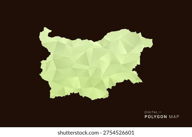 Bulgaria Map - Low poly polygon map in soft light green gradient on dark brown background, modern minimal geometric style, clean abstract vector illustration design.