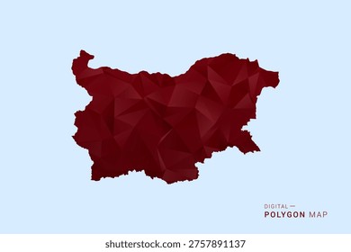 Bulgaria Map - Low poly polygon map in deep red gradient on light blue background, modern minimal geometric design, vector illustration with faceted triangulated style.
