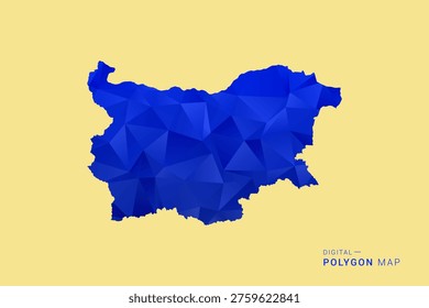 Bulgaria Map - Low poly polygon map in deep blue gradient on soft beige background, modern minimal geometric design, clean abstract vector illustration with faceted triangulated style.