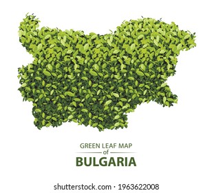 bulgaria map made up of green leaf on white background vector illustration of a forest is conceptual of the global green environmental issues worldwide