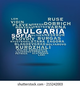 Bulgaria map made with name of cities - vector illustration