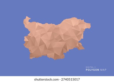 Bulgaria Map - Orange Polygon Vector Illustration on Deep Blue Background, Low Poly Geometric Design, Modern Abstract Country Silhouette for Infographics and Presentation Use.