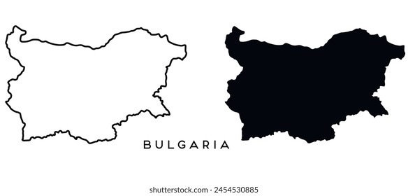 Bulgaria map outlined and black vector set