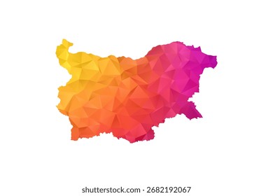 Mapa da Bulgária - Ilustração do vetor estilo polígono em laranja e rosa gradiente, baixo projeto geométrico poly, isolado no fundo branco para infográficos e educação.