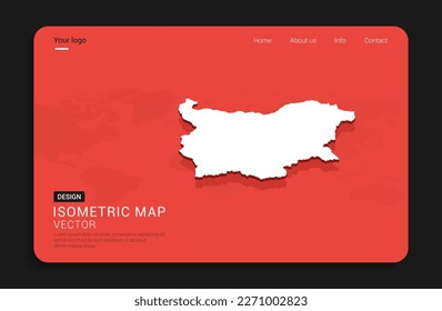 Bulgarien Karte rot einzeln auf dunklem Hintergrund mit 3D-Weltkarte isometrische Vektorgrafik.