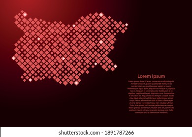 Bulgaria map from red pattern rhombuses of different sizes and glowing space stars grid. Vector illustration.