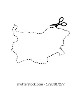 Mapa Bulgaria Tijeras cortadas plantilla. Líneas discontinuas de continentes del país búlgaro. ilustración vectorial
