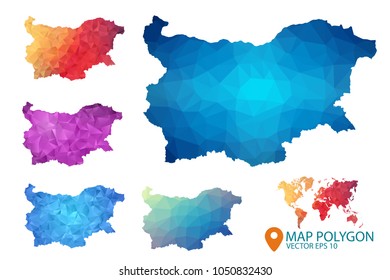 Bulgaria Map - Set of geometric rumpled triangular low poly style gradient graphic background , Map world polygonal design for your . Vector illustration eps 10.