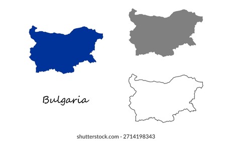 Conjunto de mapas da Bulgária. Bulgária mapa vetor. Bulgária mapa em azul, cinza e contorno. Adequado para educação, infográficos, design de viagens, apresentações e imagens geográficas europeias