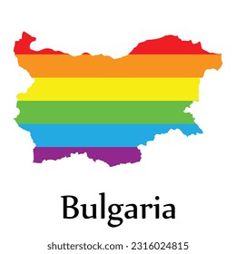 Bulgaria map shape fill rainbow color isolated on white background. Design concept country accept pride LGBT.