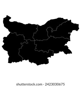 Bulgaria map. Map of Bulgaria in six mains regions in black color