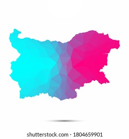 Bulgaria map triangle low poly geometric polygonal abstract style. Bulgaria abstract map. Cyan pink gradient abstract tessellation modern design background low poly. Vector illustration
