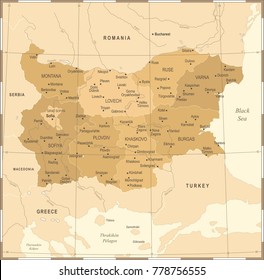 Bulgaria Map - Vintage High Detailed Vector Illustration