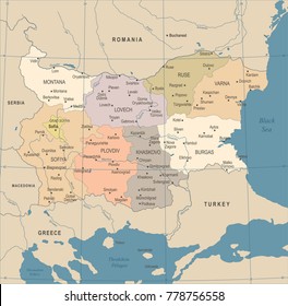 Bulgaria Map - Vintage High Detailed Vector Illustration