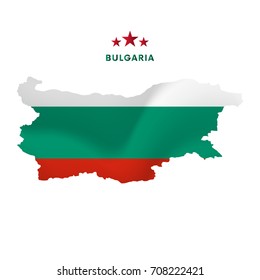 Bulgaria map with waving flag. Vector illustration.