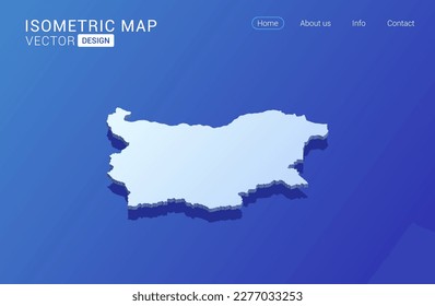 Bulgaria map white on blue background with isolated 3D isometric concept vector illustration.