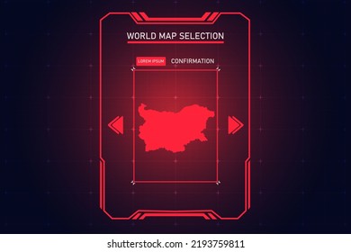 Bulgaria Map - World Map International vector template with Red Color in perspective style and HUD, GUI, UI interface isolated on black background for design - Vector illustration eps 10