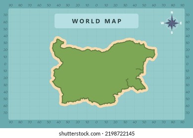 Bulgaria Map - World Map International vector template High detailed with green and cream color isolated on blue background including Compass Rose icon - Vector illustration eps 10