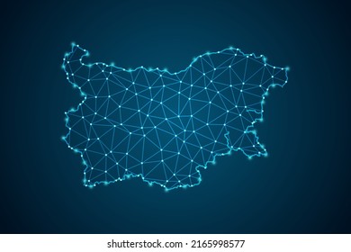 Bulgaria Map - World Map mash line and point scales on blue technology background. Wire Frame 3D mesh polygonal network line, design sphere, dot and structure -  Vector illustration eps 10