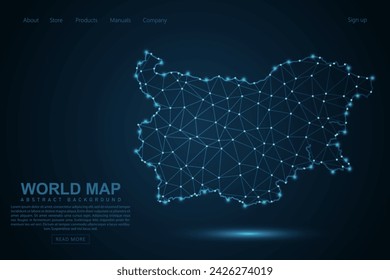 Bulgarien Karte - Weltkarte Maische Linie und Punkt-Skalen auf blauem Technologie Hintergrund. Drahtrahmen 3D Mesh polygonale Netzwerklinie, Design Kugel, Punkt und Struktur - Vektor-Illustration eps 10