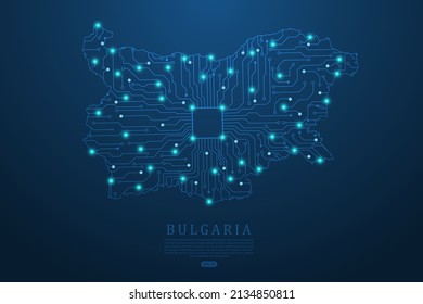 Bulgaria Map - World map vector template with Abstract futuristic circuit board Illustration or High-tech technology mash line and point scales on dark background - Vector illustration ep 10