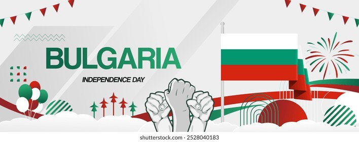 Bulgaria national day festive banner. Vibrant modern design for holiday celebration, greeting card, billboard, sport event backdrops. September 22. Happy Bulgaria Independence Day Background