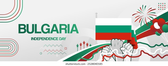 Bulgaria national day festive banner. Vibrant modern design for holiday celebration, greeting card, billboard, sport event backdrops. September 22. Happy Bulgaria Independence Day Background