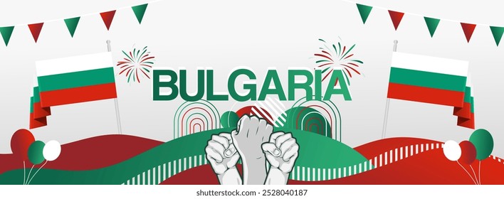 Bulgaria national day festive banner. Vibrant modern design for holiday celebration, greeting card, billboard, sport event backdrops. September 22. Happy Bulgaria Independence Day Background