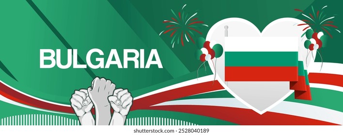 Bulgaria national day festive banner. Vibrant modern design for holiday celebration, greeting card, billboard, sport event backdrops. September 22. Happy Bulgaria Independence Day Background