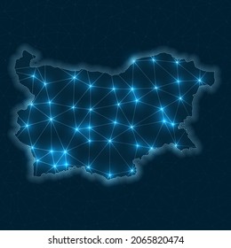 Bulgaria network map. Abstract geometric map of the country. Digital connections and telecommunication design. Glowing internet network. Amazing vector illustration.