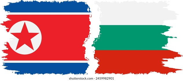 Bulgaria and North Korea grunge flags connection, vector