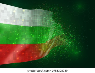 Bulgarien auf Vektor-3D-Flagge auf grünem Hintergrund mit Polygone und Datennummern
