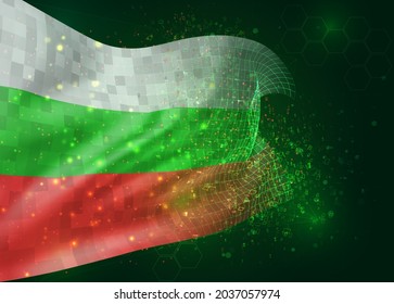 Bulgaria, on vector 3d flag on green background with polygons and data numbers