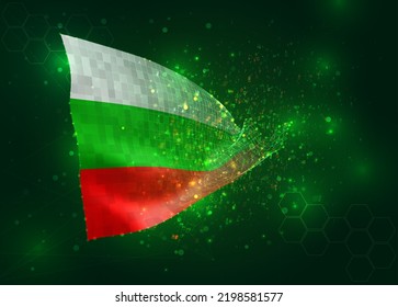 Bulgaria, sobre la bandera del vector 3d sobre el fondo verde con polígonos y números de datos