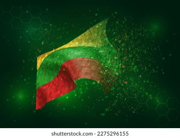 Bulgaria, on vector 3d flag on green background with polygons and data numbers