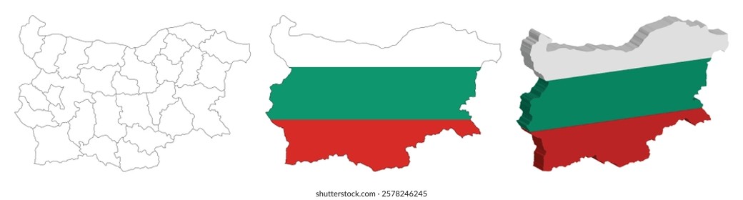 Bulgaria outline, fill with flag and 3d map