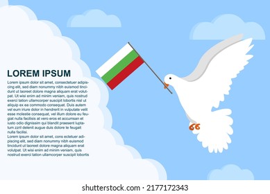 Bulgaria peace concept with text area, Dove of Peace bird with Bulgaria flag in its beak, dove flying in the clouds, vector illustration design, Bulgaria peace day template, freedom idea