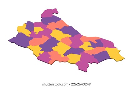 Bulgaria political map of administrative divisions - provinces and regions. Isometric 3D blank vector map in four colors scheme.