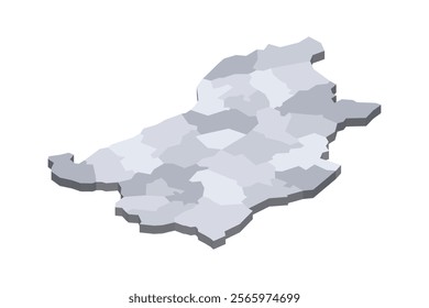 Bulgaria political map of administrative divisions - provinces and regions. 3D isometric blank vector map in shades of grey.