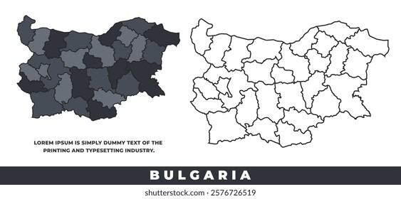 Bulgaria political regions black color outline map set