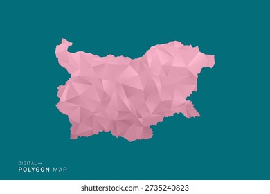 Bulgaria polygon map vector illustration in low poly geometric style, soft pastel colors with pink and teal green tones, clean silhouette on solid background, ideal for infographic.