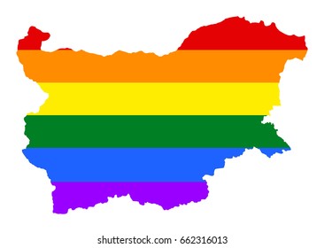 Bulgaria pride gay vector map with rainbow flag colors. Europe country. EU state. 