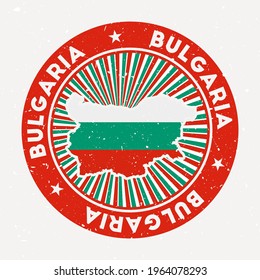 Bulgaria round stamp. Logo of country with flag. Vintage badge with circular text and stars, vector illustration.